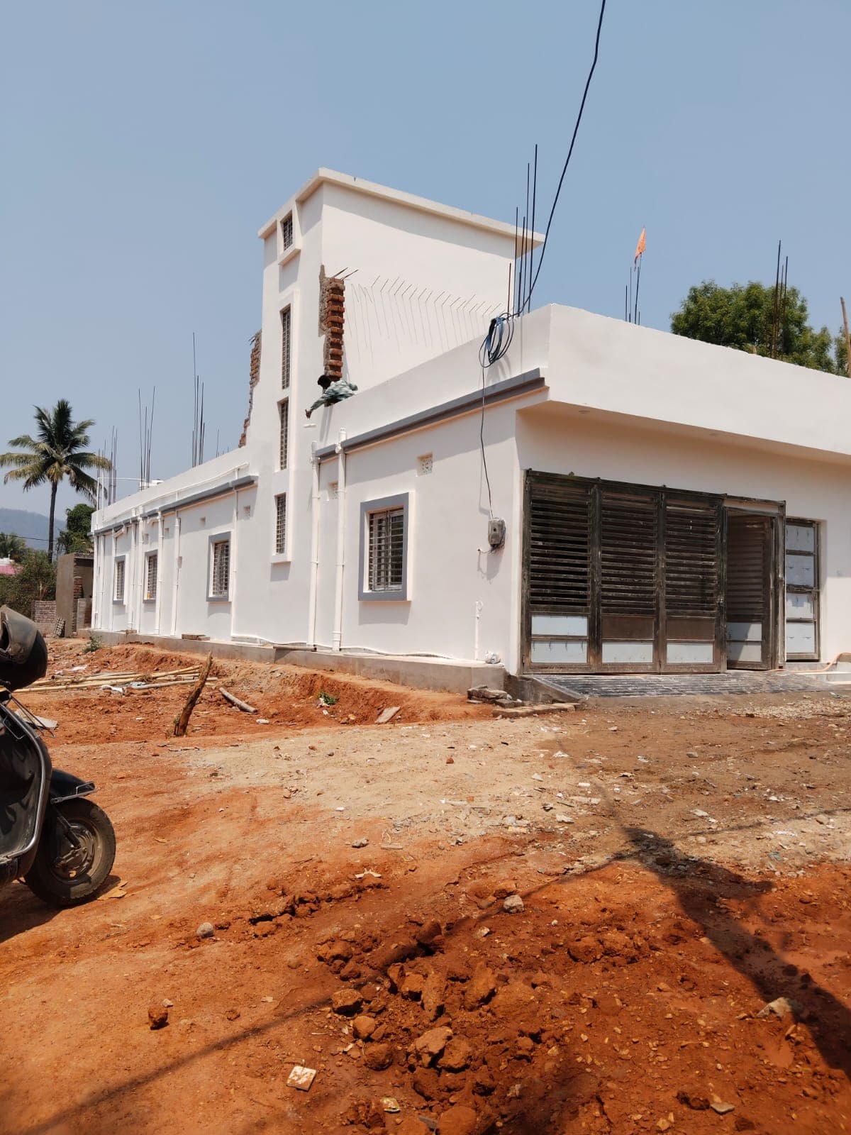 Finished residential building entry and facade completion