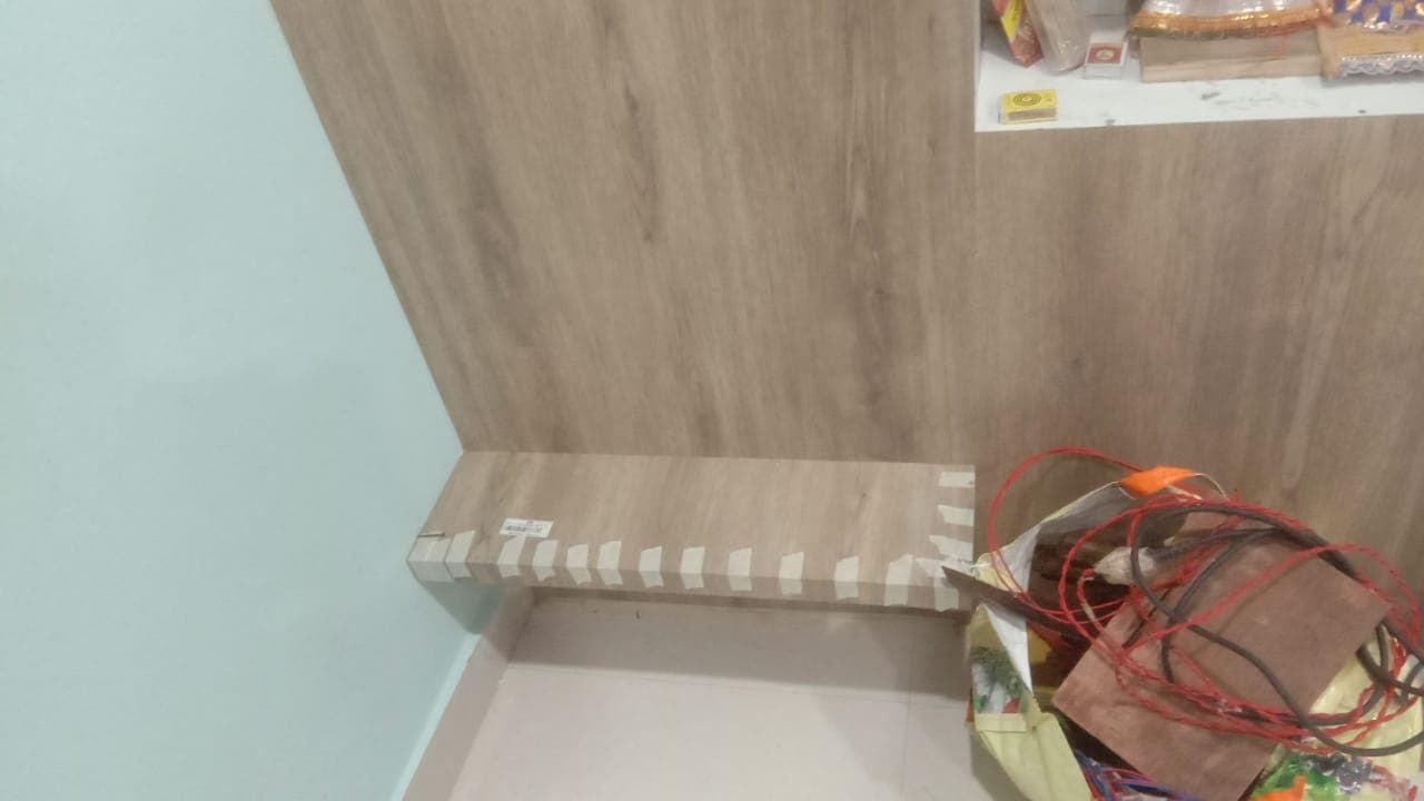 Handcrafted wooden pooja platform and floating ledges